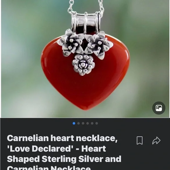 Beautiful large size Carnelian heart with floral design , comes with earrings - Picture 1 of 5